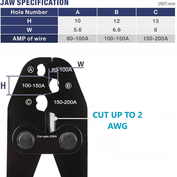 CID8200HCT Hand Crimp Tool for Power / Battery Terminals 8AWG - 2 AWG